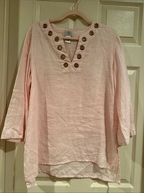 OSO Casuals Blush Pink Linen Grommet V-Neck Tunic